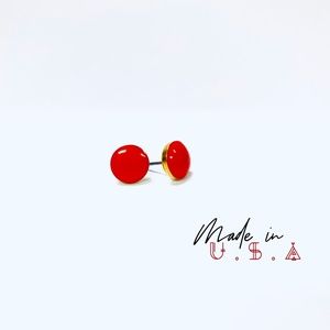 Round Gold Base Earring - Red